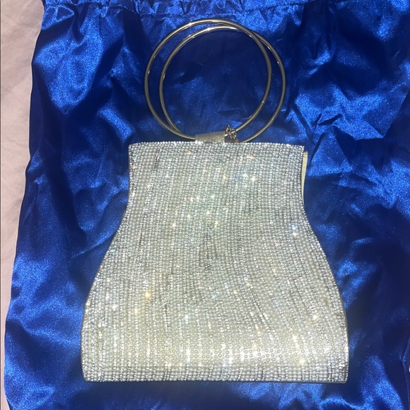 Meghan Rhinestones Handbag Gold Clutch with Gold Ring Handle - Picture 4 of 9